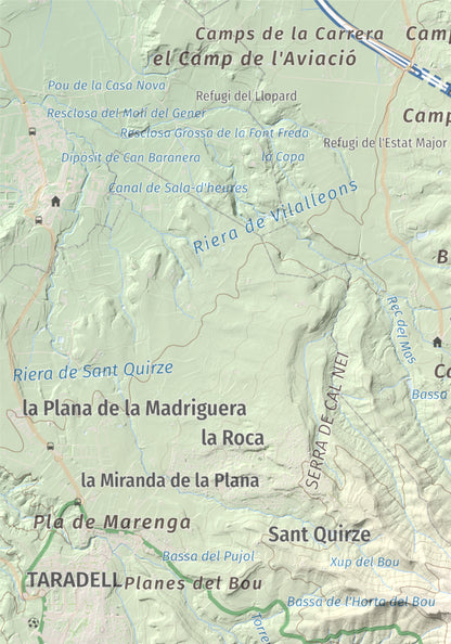 Mapa de relieve de L'Enclusa, 867 m, Osona, lámina 100 Cims de Trobart. Detalle de la zona superior izquierda. 21 × 30 cm.