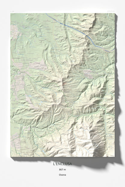 Mapa de relieve de L'Enclusa, 867 m, Osona, lámina 100 Cims de Trobart 61 × 91 cm.