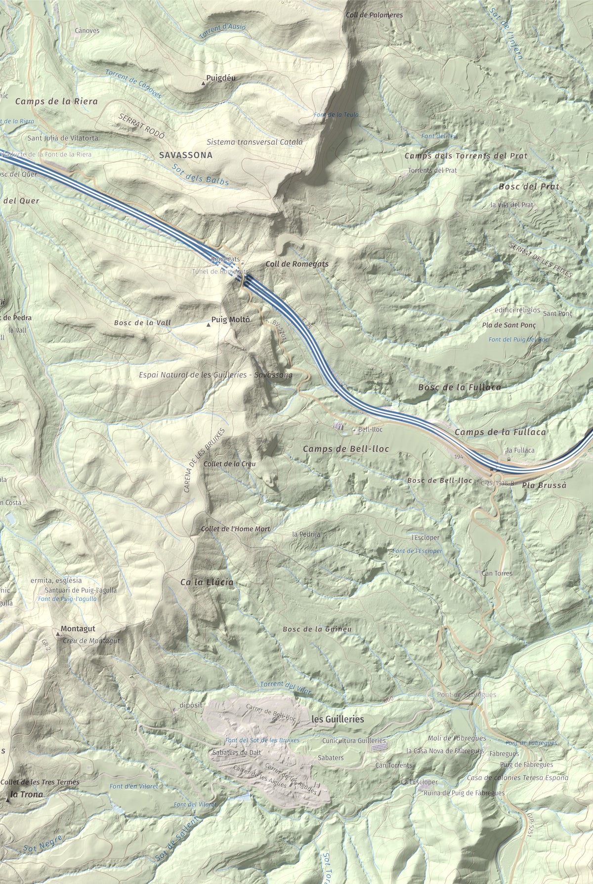 Mapa de relieve de L'Enclusa, 867 m, Osona, lámina 100 Cims de Trobart. Detalle de la zona superior derecha. 61 × 91 cm.