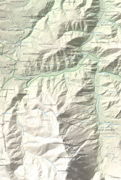 Mapa de relieve de L'Enclusa, 867 m, Osona, lámina 100 Cims de Trobart. Detalle de la zona inferior derecha. 61 × 91 cm.