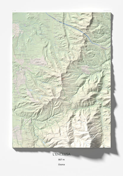 Mapa de relieve de L'Enclusa, 867 m, Osona, lámina 100 Cims de Trobart 70 × 100 cm.