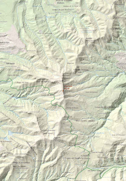 Mapa de relieve de L'Enclusa, 867 m, Osona, lámina 100 Cims de Trobart. Detalle de la zona central. 70 × 100 cm.