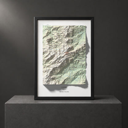 Mapa de relieve de L'Espina, 1181 m, Baix Ebre · Terra Alta, lámina 100 Cims de Trobart. Presentación enmarcada. 21 × 30 cm.