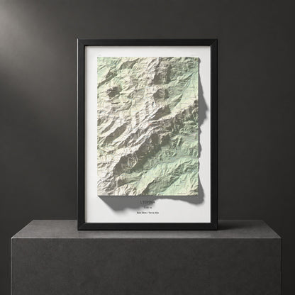 Mapa de relieve de L'Espina, 1181 m, Baix Ebre · Terra Alta, lámina 100 Cims de Trobart. Presentación enmarcada. 50 × 70 cm.