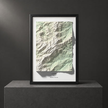 Mapa de relieve de L'Espina, 1181 m, Baix Ebre · Terra Alta, lámina 100 Cims de Trobart. Presentación enmarcada. 61 × 91 cm.