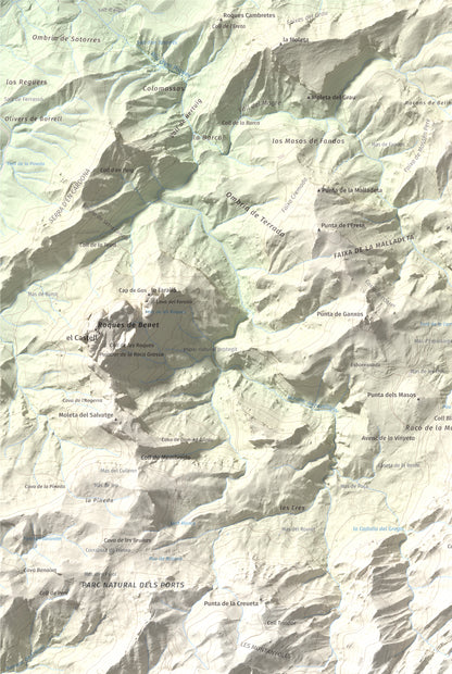 Mapa de relieve de L'Espina, 1181 m, Baix Ebre · Terra Alta, lámina 100 Cims de Trobart. Detalle de la zona superior izquierda. 61 × 91 cm.