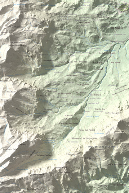 Mapa de relieve de L'Espina, 1181 m, Baix Ebre · Terra Alta, lámina 100 Cims de Trobart. Detalle de la zona superior derecha. 61 × 91 cm.
