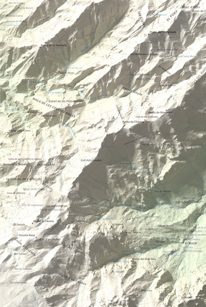 Mapa de relieve de L'Espina, 1181 m, Baix Ebre · Terra Alta, lámina 100 Cims de Trobart. Detalle de la zona inferior izquierda. 61 × 91 cm.