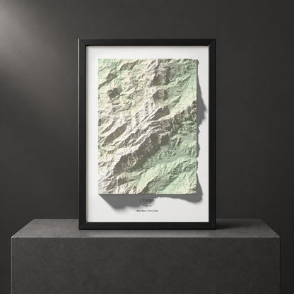 Mapa de relieve de L'Espina, 1181 m, Baix Ebre · Terra Alta, lámina 100 Cims de Trobart. Presentación enmarcada. 70 × 100 cm.