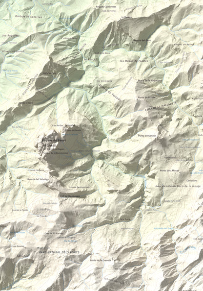 Mapa de relieve de L'Espina, 1181 m, Baix Ebre · Terra Alta, lámina 100 Cims de Trobart. Detalle de la zona superior izquierda. 70 × 100 cm.