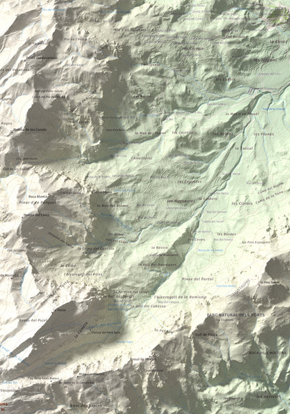 Mapa de relieve de L'Espina, 1181 m, Baix Ebre · Terra Alta, lámina 100 Cims de Trobart. Detalle de la zona superior derecha. 70 × 100 cm.