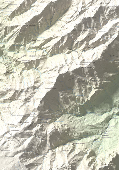 Mapa de relieve de L'Espina, 1181 m, Baix Ebre · Terra Alta, lámina 100 Cims de Trobart. Detalle de la zona inferior izquierda. 70 × 100 cm.