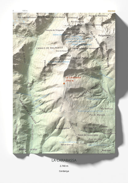 Mapa de relieve de La Carabassa, 2740 m, Cerdanya, lámina 100 Cims de Trobart 21 × 30 cm.