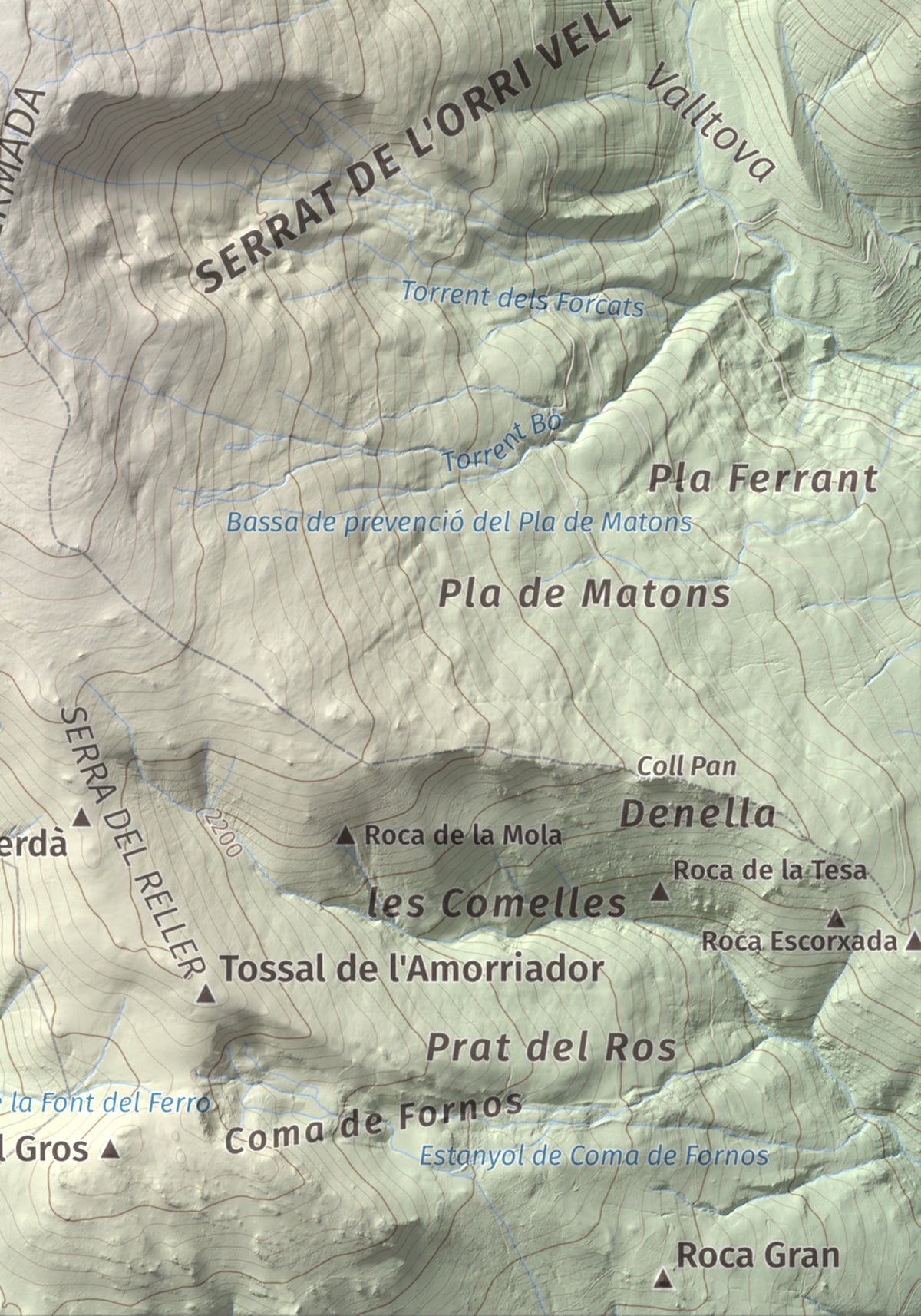 Mapa de relieve de La Carabassa, 2740 m, Cerdanya, lámina 100 Cims de Trobart. Detalle de la zona inferior derecha. 21 × 30 cm.