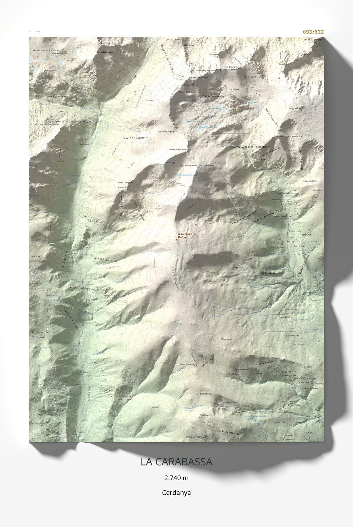 Mapa de relieve de La Carabassa, 2740 m, Cerdanya, lámina 100 Cims de Trobart 61 × 91 cm.