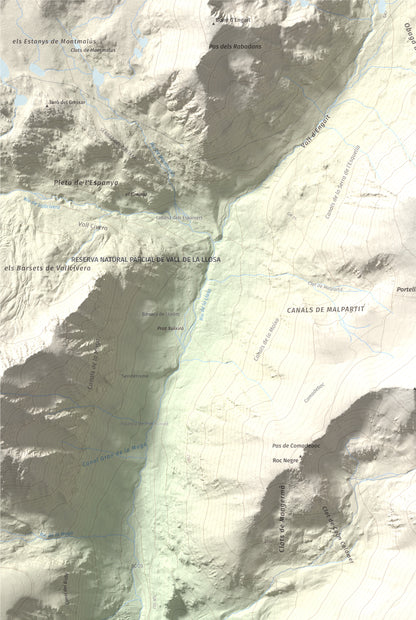 Mapa de relieve de La Carabassa, 2740 m, Cerdanya, lámina 100 Cims de Trobart. Detalle de la zona superior izquierda. 61 × 91 cm.