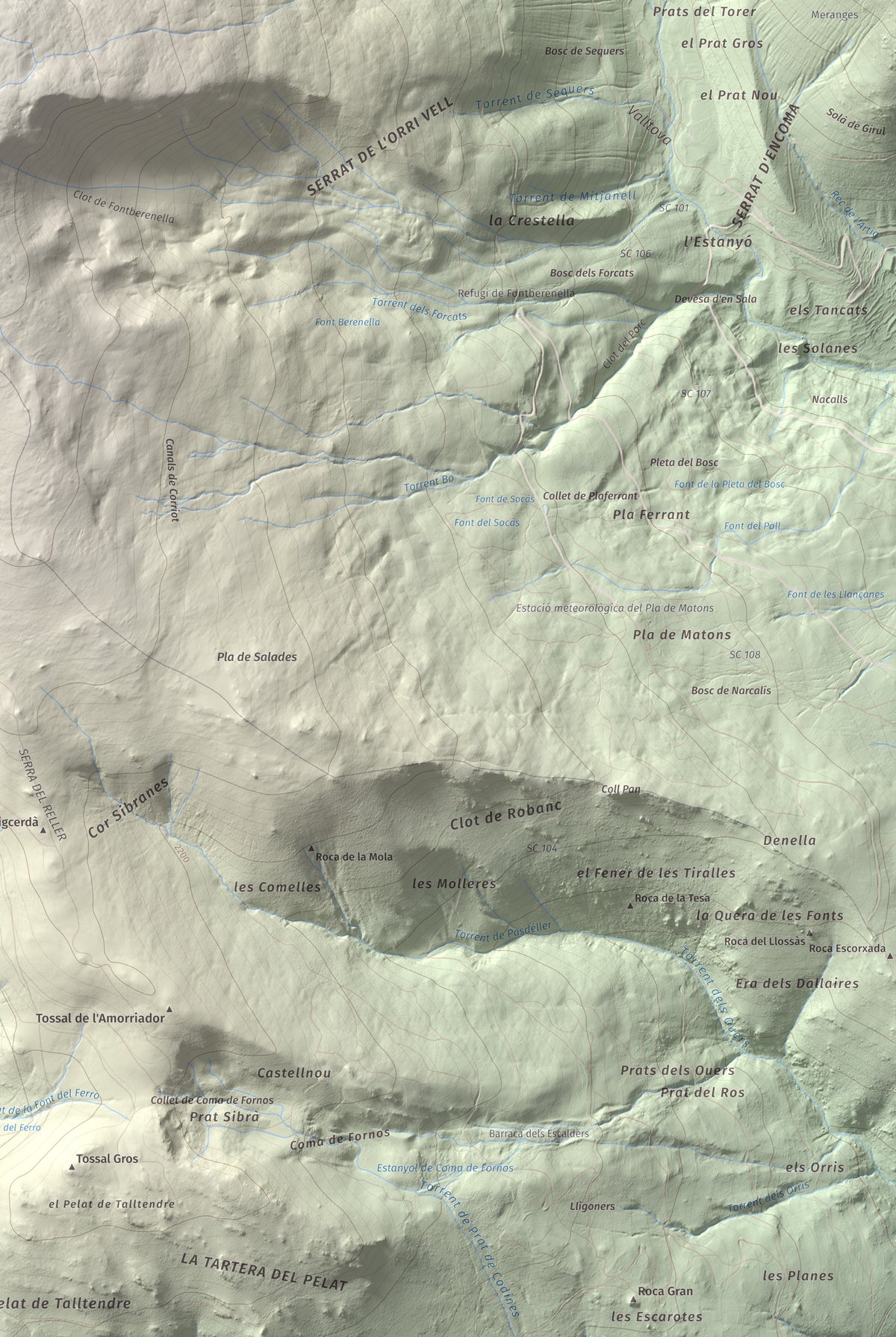 Mapa de relieve de La Carabassa, 2740 m, Cerdanya, lámina 100 Cims de Trobart. Detalle de la zona inferior derecha. 61 × 91 cm.