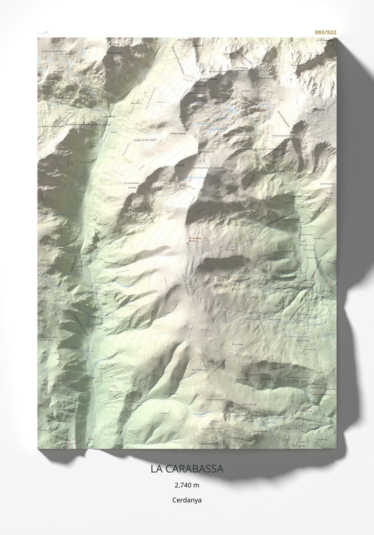 Mapa de relieve de La Carabassa, 2740 m, Cerdanya, lámina 100 Cims de Trobart 70 × 100 cm.
