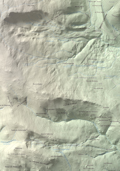 Mapa de relieve de La Carabassa, 2740 m, Cerdanya, lámina 100 Cims de Trobart. Detalle de la zona inferior derecha. 70 × 100 cm.