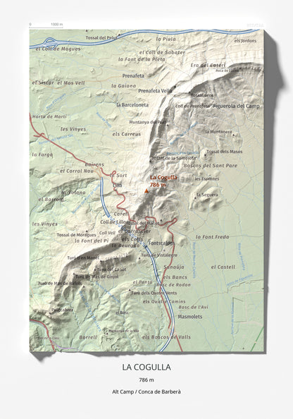 Mapa de relieve de La Cogulla, 786 m, Alt Camp · Conca de Barberà, lámina 100 Cims de Trobart 21 × 30 cm.