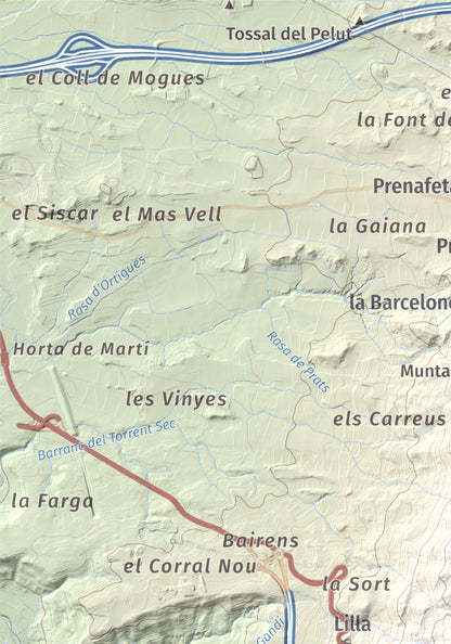 Mapa de relieve de La Cogulla, 786 m, Alt Camp · Conca de Barberà, lámina 100 Cims de Trobart. Detalle de la zona superior izquierda. 21 × 30 cm.