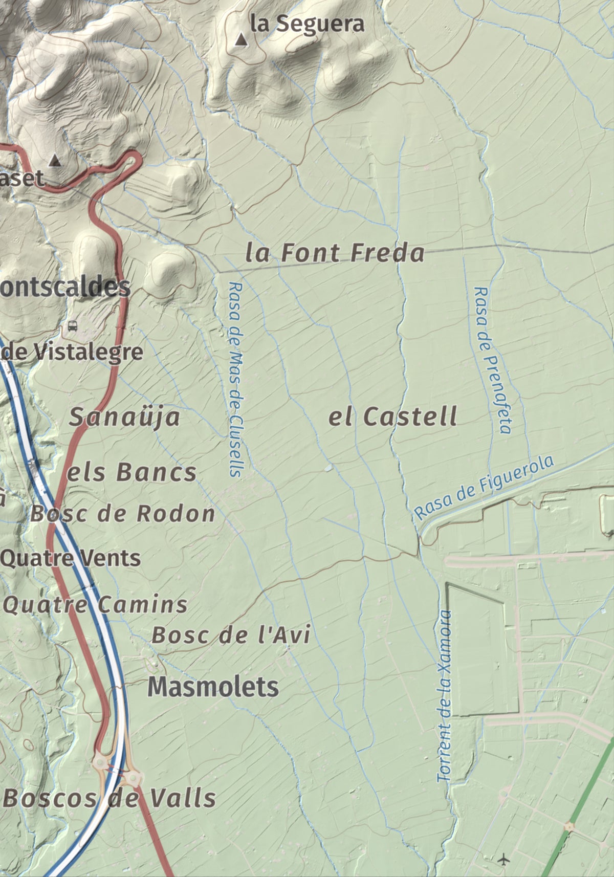 Mapa de relieve de La Cogulla, 786 m, Alt Camp · Conca de Barberà, lámina 100 Cims de Trobart. Detalle de la zona inferior derecha. 21 × 30 cm.