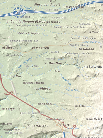 Mapa de relieve de La Cogulla, 786 m, Alt Camp · Conca de Barberà, lámina 100 Cims de Trobart. Detalle de la zona superior izquierda. 30 × 40 cm.