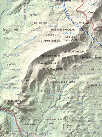 Mapa de relieve de La Cogulla, 786 m, Alt Camp · Conca de Barberà, lámina 100 Cims de Trobart. Detalle de la zona inferior izquierda. 30 × 40 cm.