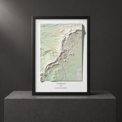 Mapa de relieve de La Cogulla, 786 m, Alt Camp · Conca de Barberà, lámina 100 Cims de Trobart. Presentación enmarcada. 50 × 70 cm.