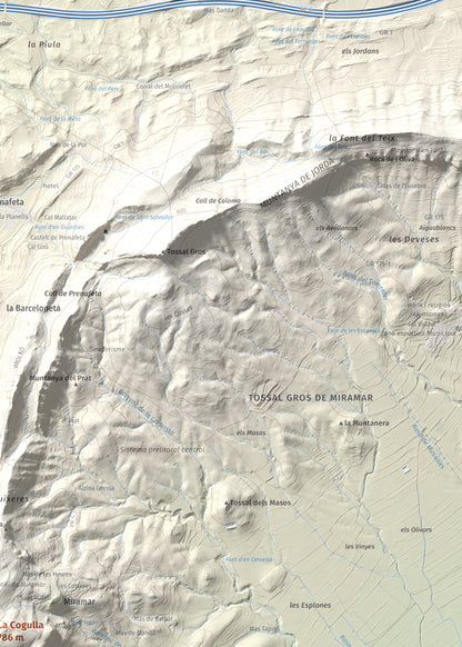 Mapa de relieve de La Cogulla, 786 m, Alt Camp · Conca de Barberà, lámina 100 Cims de Trobart. Detalle de la zona superior derecha. 50 × 70 cm.