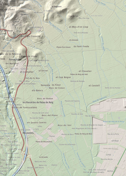 Mapa de relieve de La Cogulla, 786 m, Alt Camp · Conca de Barberà, lámina 100 Cims de Trobart. Detalle de la zona inferior derecha. 50 × 70 cm.