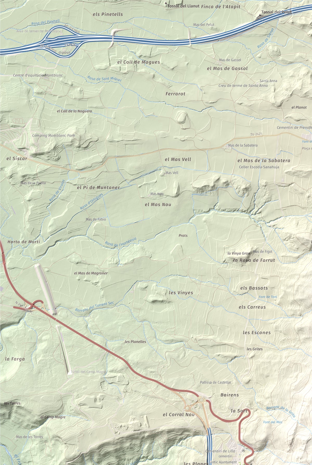 Mapa de relieve de La Cogulla, 786 m, Alt Camp · Conca de Barberà, lámina 100 Cims de Trobart. Detalle de la zona superior izquierda. 61 × 91 cm.