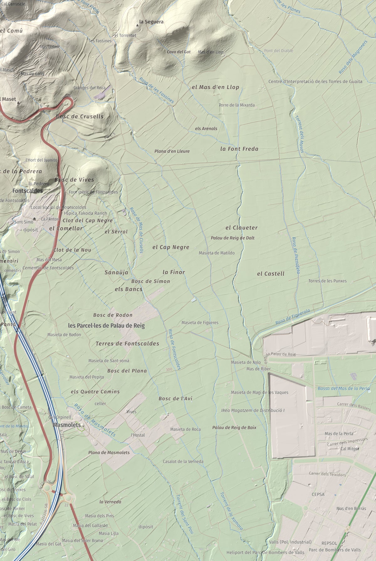 Mapa de relieve de La Cogulla, 786 m, Alt Camp · Conca de Barberà, lámina 100 Cims de Trobart. Detalle de la zona inferior derecha. 61 × 91 cm.