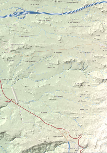 Mapa de relieve de La Cogulla, 786 m, Alt Camp · Conca de Barberà, lámina 100 Cims de Trobart. Detalle de la zona superior izquierda. 70 × 100 cm.