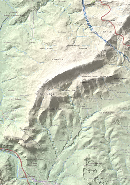 Mapa de relieve de La Cogulla, 786 m, Alt Camp · Conca de Barberà, lámina 100 Cims de Trobart. Detalle de la zona inferior izquierda. 70 × 100 cm.
