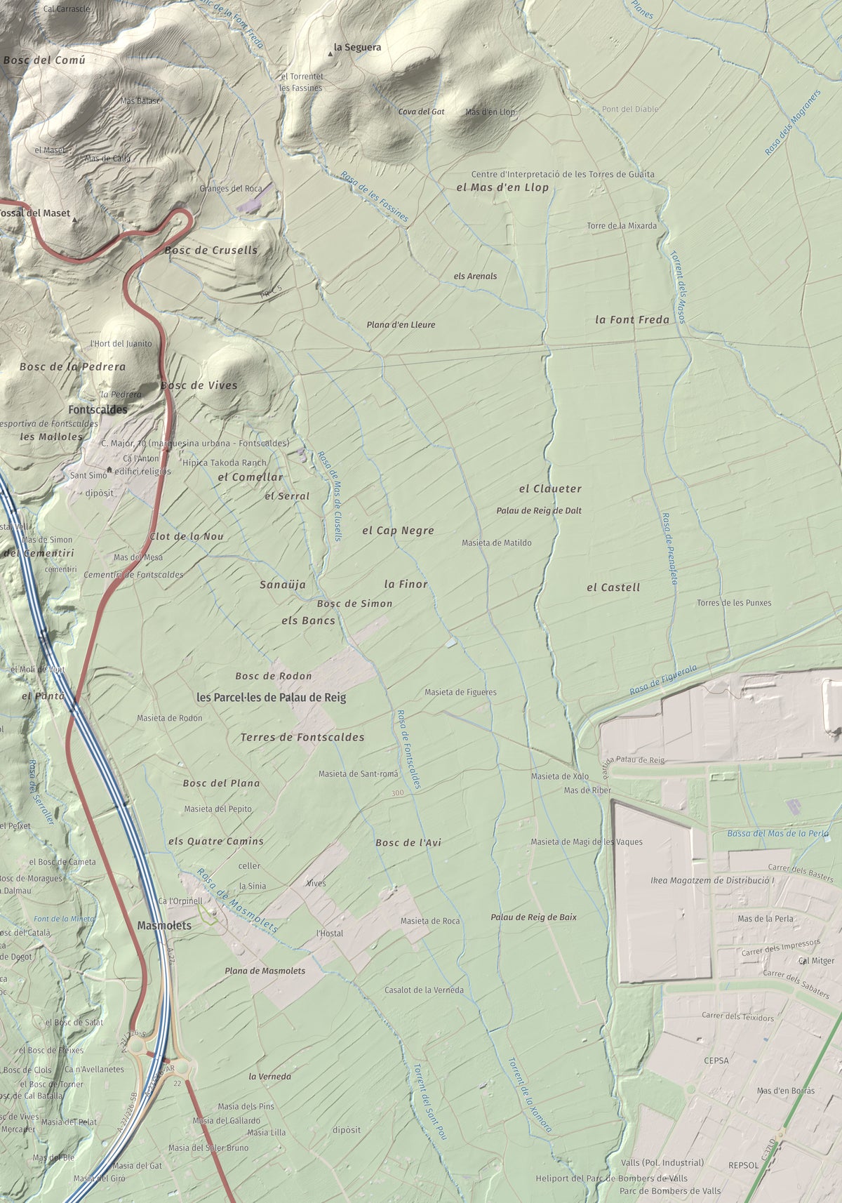 Mapa de relieve de La Cogulla, 786 m, Alt Camp · Conca de Barberà, lámina 100 Cims de Trobart. Detalle de la zona inferior derecha. 70 × 100 cm.