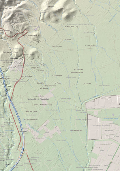 Mapa de relieve de La Cogulla, 786 m, Alt Camp · Conca de Barberà, lámina 100 Cims de Trobart. Detalle de la zona inferior derecha. 70 × 100 cm.