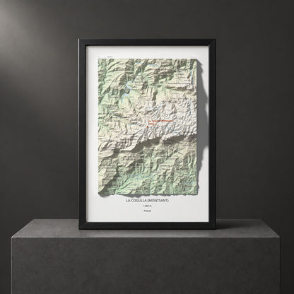 Mapa de relieve de La Cogulla (Montsant), 1062 m, Priorat, lámina 100 Cims de Trobart. Presentación enmarcada. 21 × 30 cm.