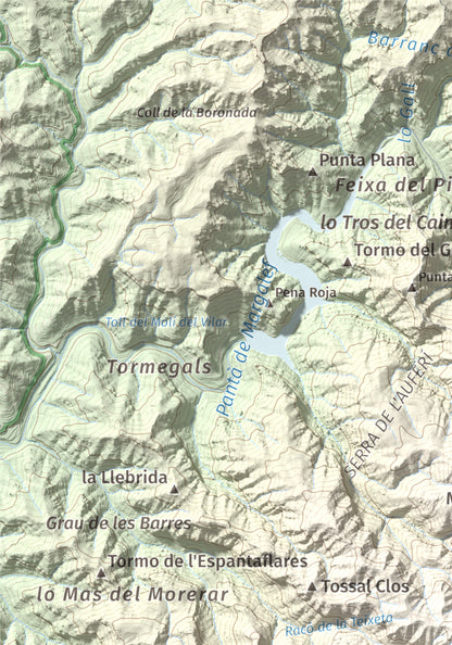 Mapa de relieve de La Cogulla (Montsant), 1062 m, Priorat, lámina 100 Cims de Trobart. Detalle de la zona superior izquierda. 21 × 30 cm.