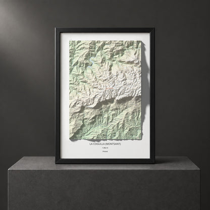 Mapa de relieve de La Cogulla (Montsant), 1062 m, Priorat, lámina 100 Cims de Trobart. Presentación enmarcada. 50 × 70 cm.