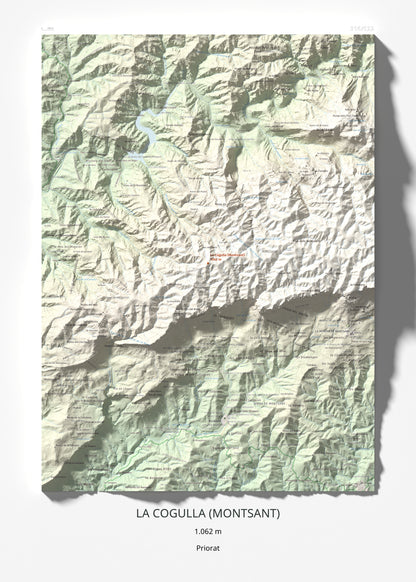 Mapa de relieve de La Cogulla (Montsant), 1062 m, Priorat, lámina 100 Cims de Trobart 50 × 70 cm.