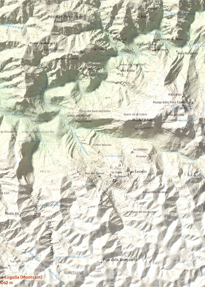 Mapa de relieve de La Cogulla (Montsant), 1062 m, Priorat, lámina 100 Cims de Trobart. Detalle de la zona superior derecha. 50 × 70 cm.