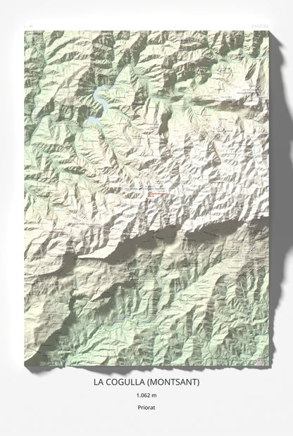 Mapa de relieve de La Cogulla (Montsant), 1062 m, Priorat, lámina 100 Cims de Trobart 61 × 91 cm.