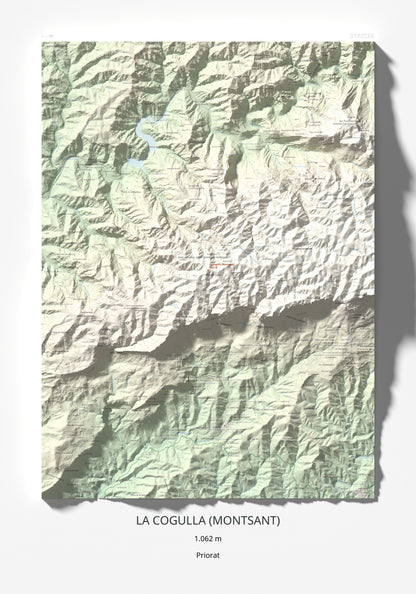 Mapa de relieve de La Cogulla (Montsant), 1062 m, Priorat, lámina 100 Cims de Trobart 70 × 100 cm.