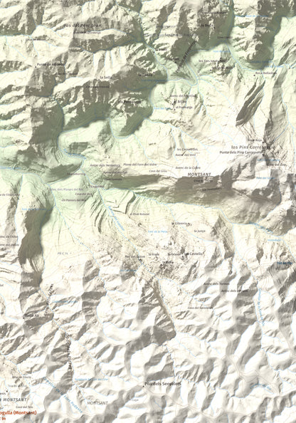 Mapa de relieve de La Cogulla (Montsant), 1062 m, Priorat, lámina 100 Cims de Trobart. Detalle de la zona superior derecha. 70 × 100 cm.