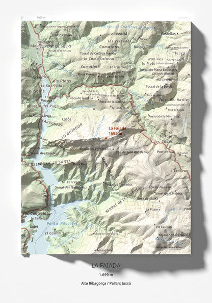 Mapa de relieve de La Faiada, 1699 m, Alta Ribagorça · Pallars Jussà, lámina 100 Cims de Trobart 21 × 30 cm.