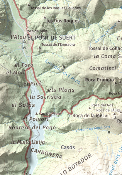 Mapa de relieve de La Faiada, 1699 m, Alta Ribagorça · Pallars Jussà, lámina 100 Cims de Trobart. Detalle de la zona superior izquierda. 21 × 30 cm.