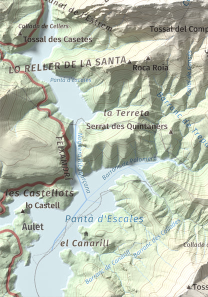Mapa de relieve de La Faiada, 1699 m, Alta Ribagorça · Pallars Jussà, lámina 100 Cims de Trobart. Detalle de la zona inferior izquierda. 21 × 30 cm.