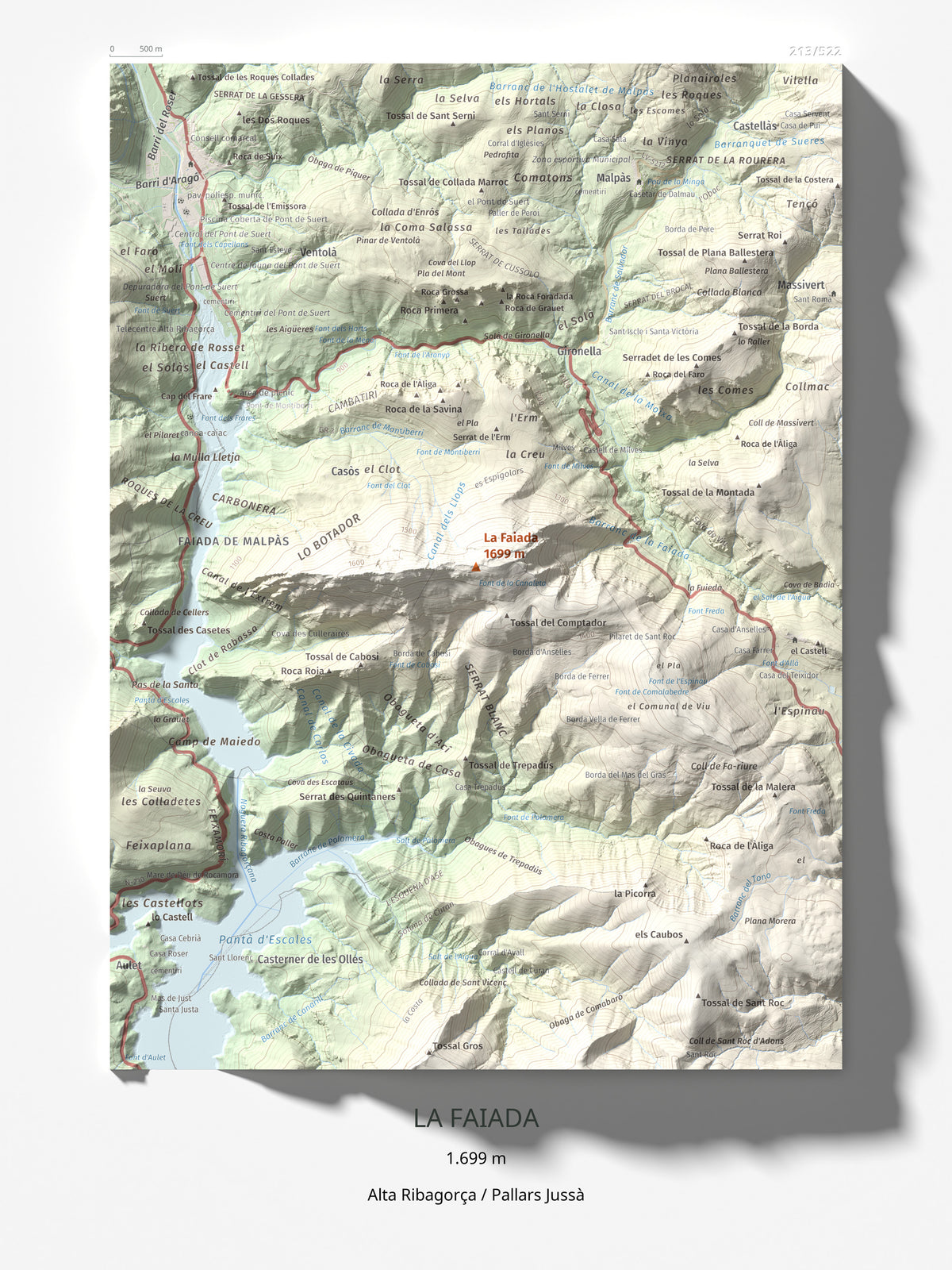 Mapa de relieve de La Faiada, 1699 m, Alta Ribagorça · Pallars Jussà, lámina 100 Cims de Trobart 30 × 40 cm.
