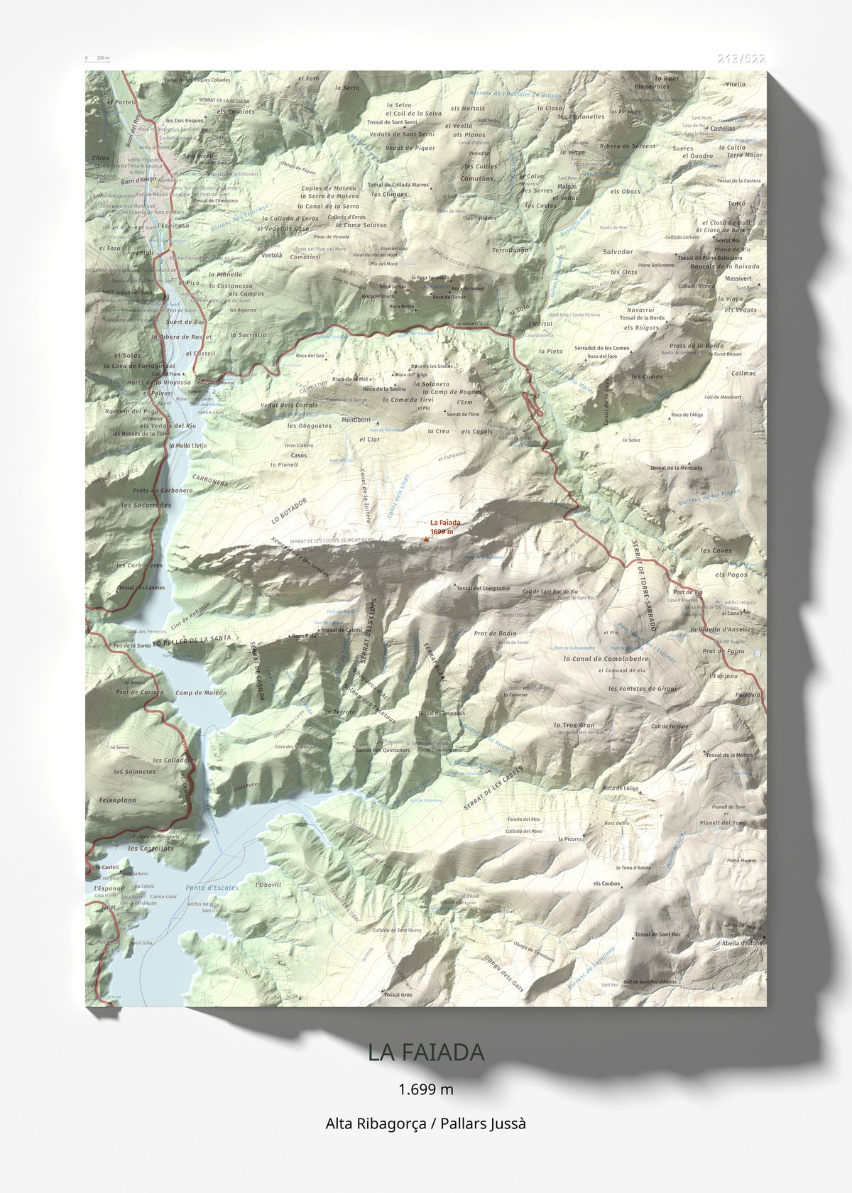 Mapa de relieve de La Faiada, 1699 m, Alta Ribagorça · Pallars Jussà, lámina 100 Cims de Trobart 50 × 70 cm.